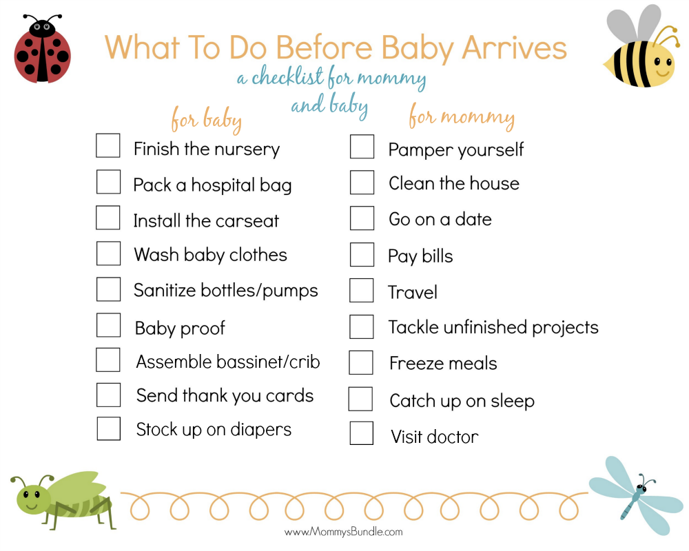 Checklist for new moms preparing for baby's arrival. Things to do before the baby arrives.