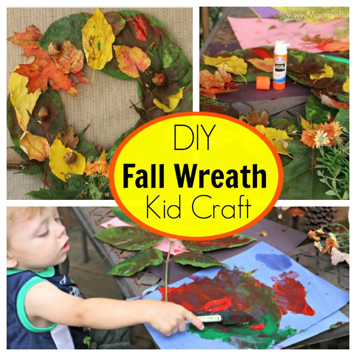Colorful Fall Wreath - Let the kid's help decorate for Fall with this easy leaf and paint craft! A fun toddler craft idea!