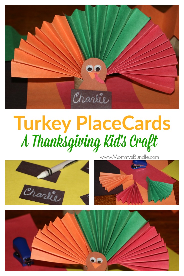Thanksgiving table place cards for kids - Keep little ones entertained at the dinner table, with these DIY turkey place cards. Such a fun kid's craft to make from paper rolls!!