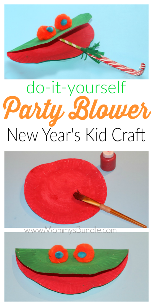 Easy DIY kids craft to ring in the New Year! Make a fun party blower at home using a paper plate, straw and paint! A fun activity for birthday parties too!