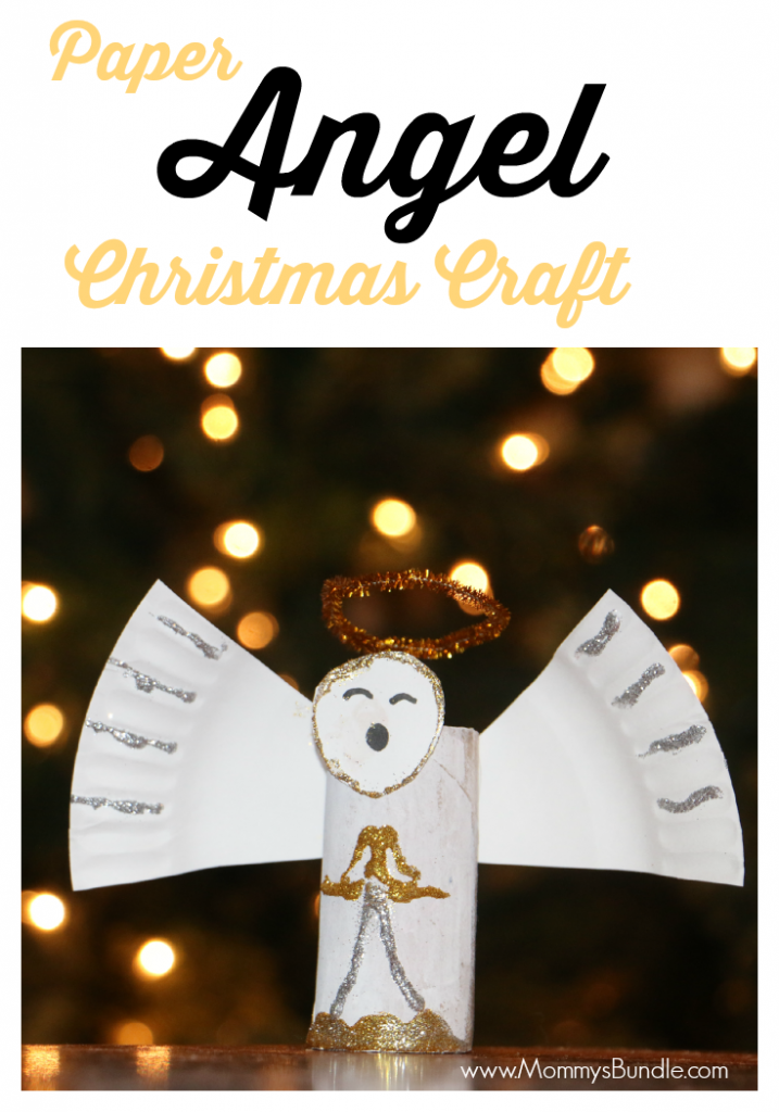 Angel Christmas Craft for Kids: This cute little angel is so easy to make with little ones using just a toilet paper roll, paper plate and glitter!