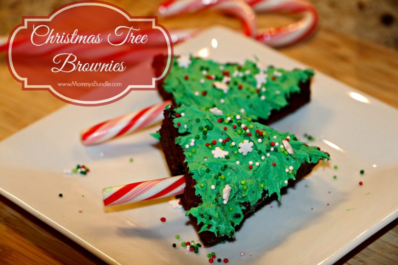 Easy Christmas Tree Brownies | Create yummy decadent chocolate treats using brownie mix, frosting, candy canes and sprinkles!