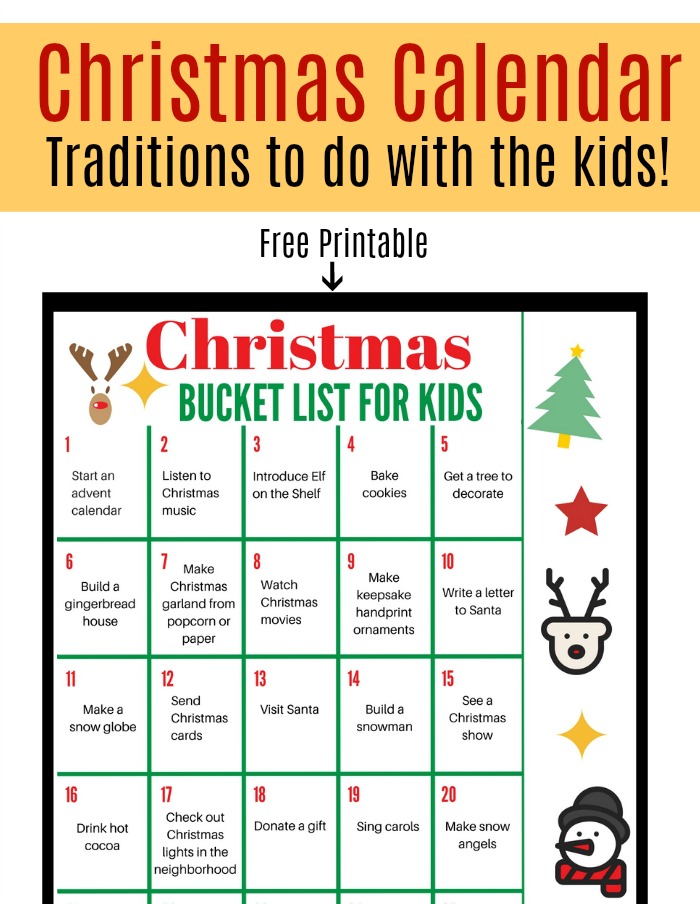 Make Christmas magical for kids!! This Christmas calendar and bucket lists includes easy traditions and activities the whole family will love!