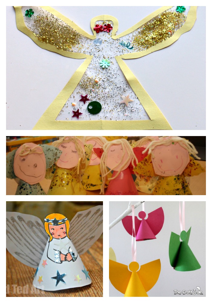Angel crafts made from construction paper.