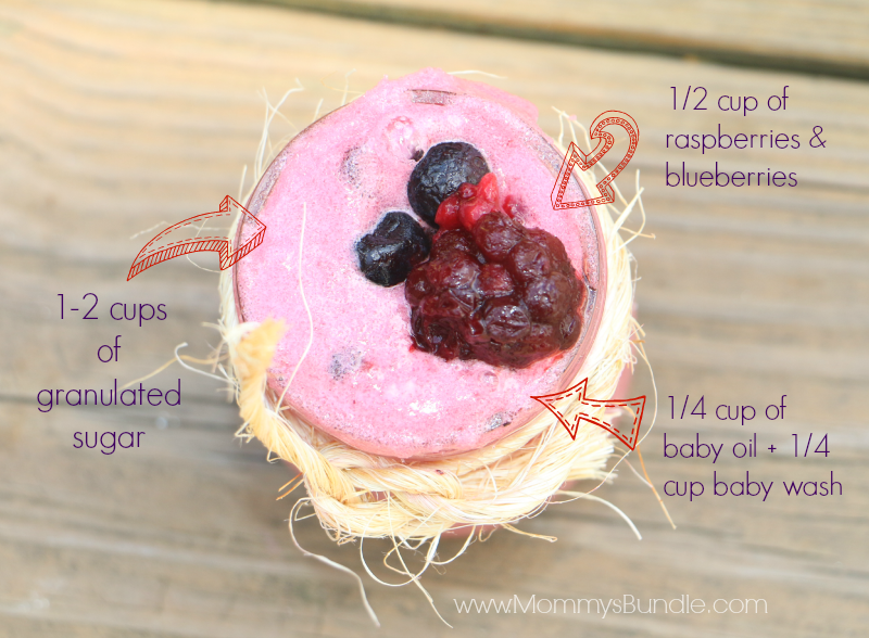 DIY Berry Sugar Scrub | An easy, homemade sugar scrub to get baby soft skin. If you’re looking for Mother’s Day gift ideas, this scrub is fun DIY gift that contains many vitamins to help mom pamper herself at home.