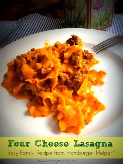Easy Four Cheese Lasagna Recipe | A delicious easy dinner recipe idea busy moms can make in just 20 minutes! Even your picky-eater will love the cheesy flavors.