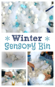 This fun winter sensory bin is an easy indoor activity, great for practicing fine-motor skills and fighting boredom when it's too cold to play outside.