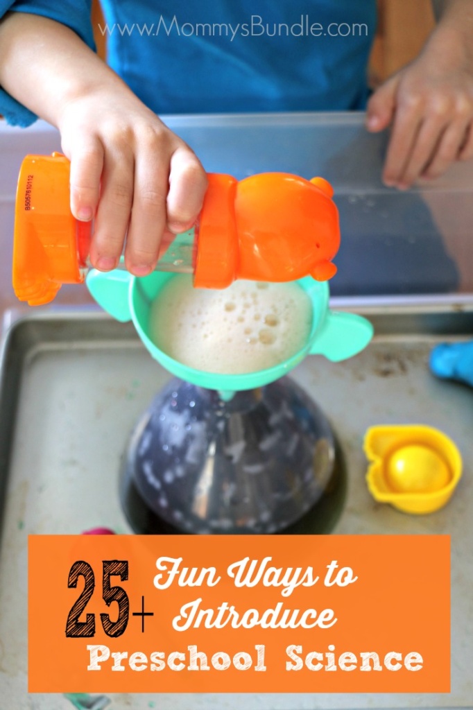 Fun ways to introduce preschool science. Includes sensory bins, ice exploration activities and easy chemical reactions for kids to learn!