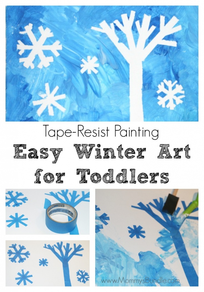 Cold weather got you stuck indoors again? Have your toddler try tape-resist painting for an easy winter art activity they'll love!