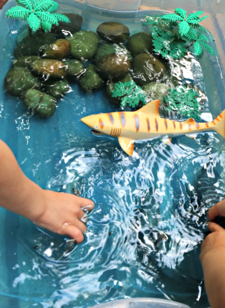 shark sensory bin activity for kids - shark week