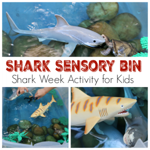 Are the kids excited for Shark Week?? This effortless shark-infested sensory bin is tons of fun and a perfect shark week activity!