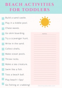 Printable checklist of activities to do with toddlers at the beach!