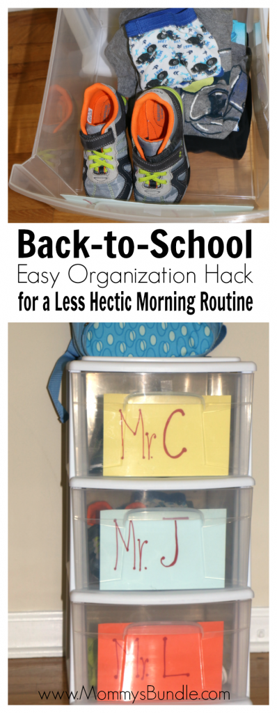 Back-to-School Organization Hack: (A major sanity-saver for busy mornings!) Create a dress station for your preschoolers to make for a less chaotic morning routine!