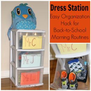 Back-to-School Organization Hack: (A major sanity-saver for busy mornings!) Create a dress station for your preschoolers to make for a less chaotic morning routine!