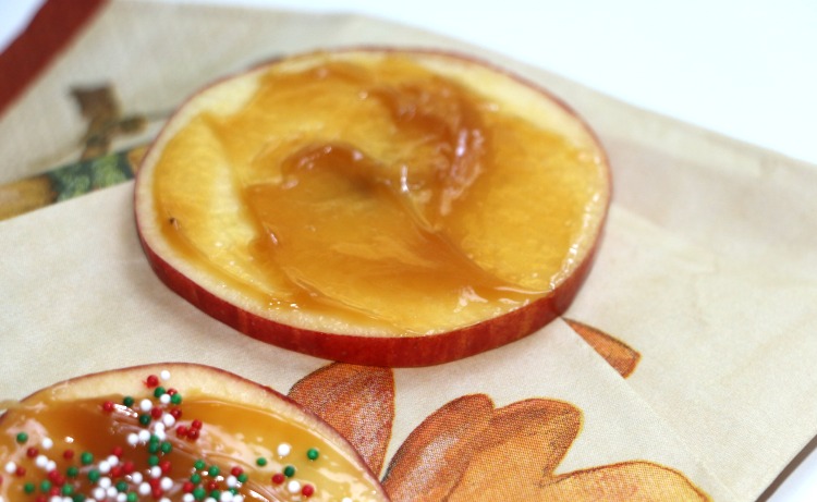 Apple slices topped with caramel
