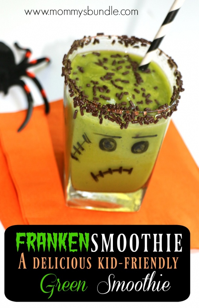 A DELICIOUS kid-friendly smoothie recipe even your picky-eater will LOVE! Use frozen fruit and spinach to create this yummy drink with a fun Frankenstein twist for Halloween.