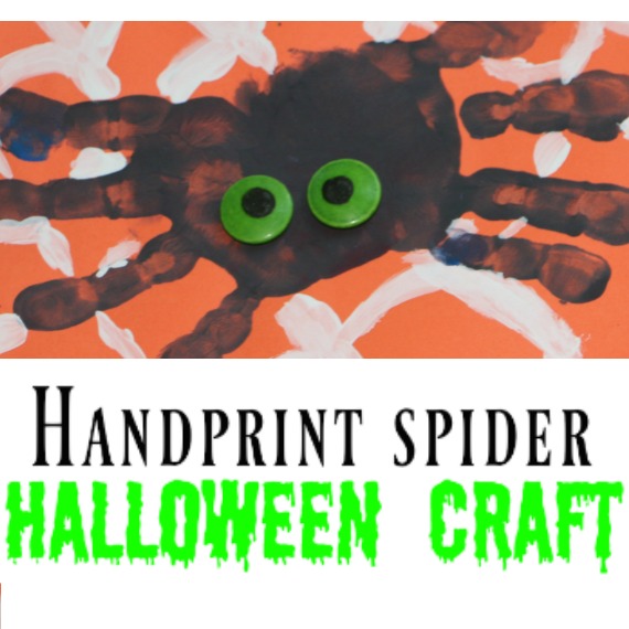 {FREE Printable} An easy handprint spider craft for toddlers and preschoolers. Makes such a fun Halloween craft for all kids!! Use the printable template to add a cute spiderweb and message.