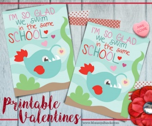 Printable fish school Valentine kids can give to classmates! Cute last-minute Valentine idea!