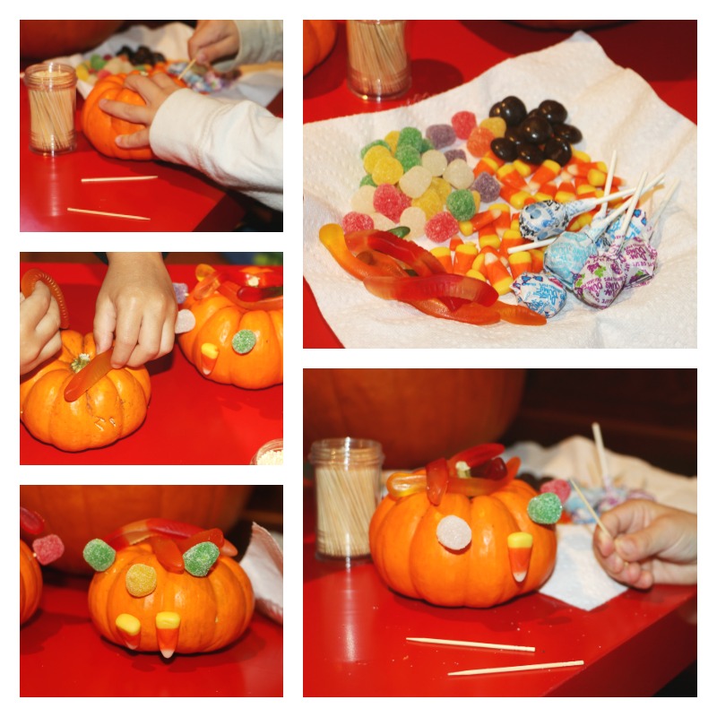 FUN way to decorate pumpkins with small kids using candy! A great carving alternative toddlers will enjoy.